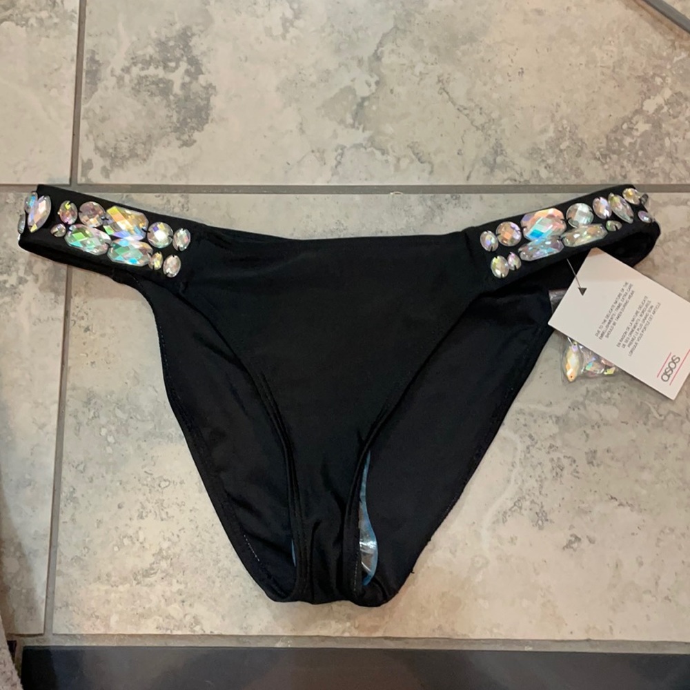 Asos black rhinestone side swim bottom size US 6